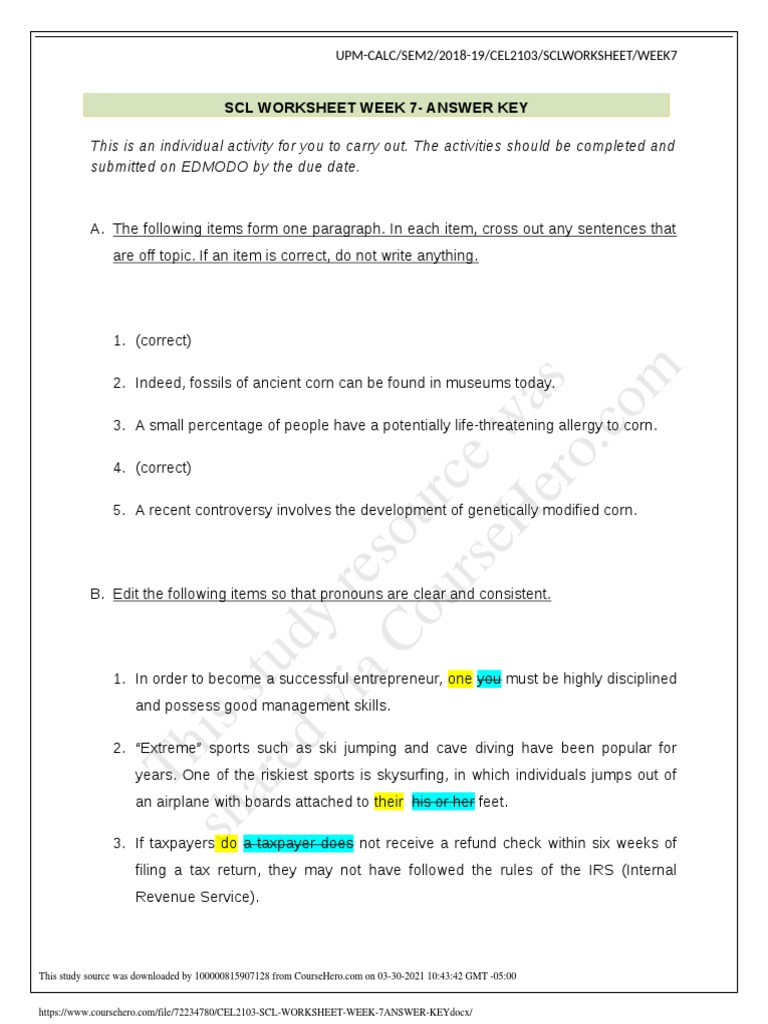 SCL Worksheet Week 7 Answer Key | PDF | Government Finances | Taxes