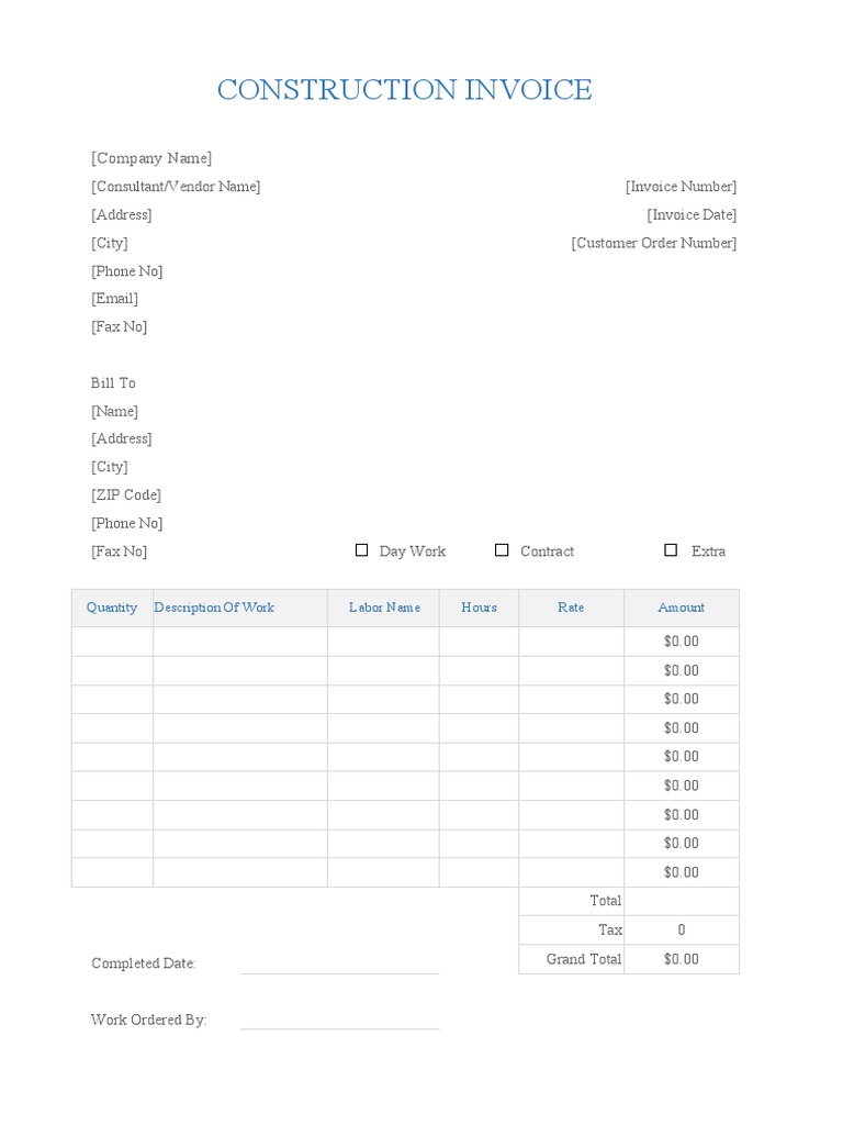 Construction Invoice Template Sample | PDF
