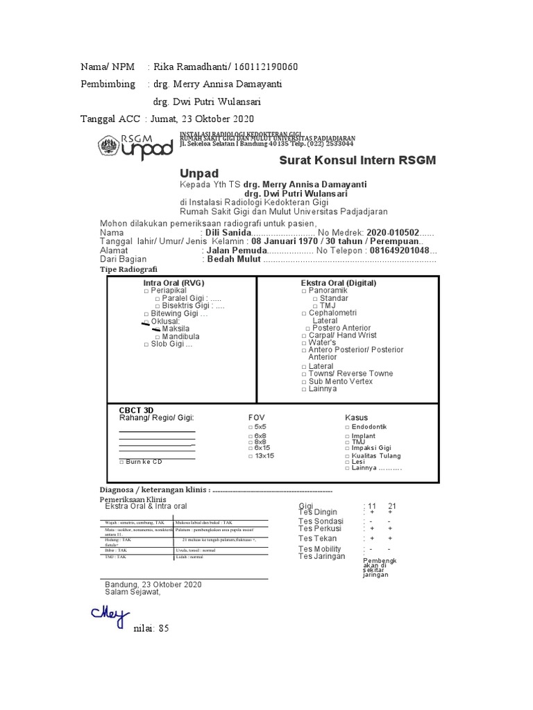 Surat Konsul Radiografi Gigi | PDF