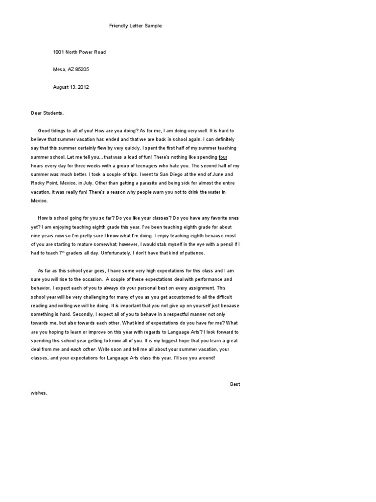 Friendly Letter Template | PDF | Paragraph | Communication