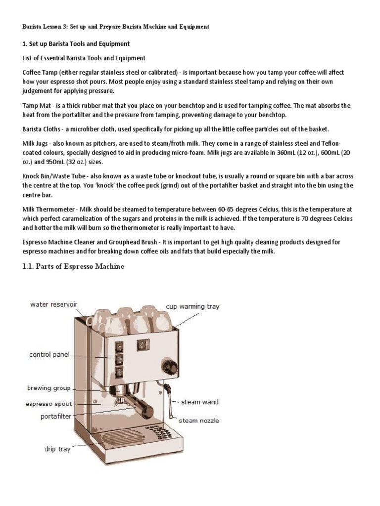 Barista Equipment Setup and Espresso Guide | PDF | Taste | Coffee
