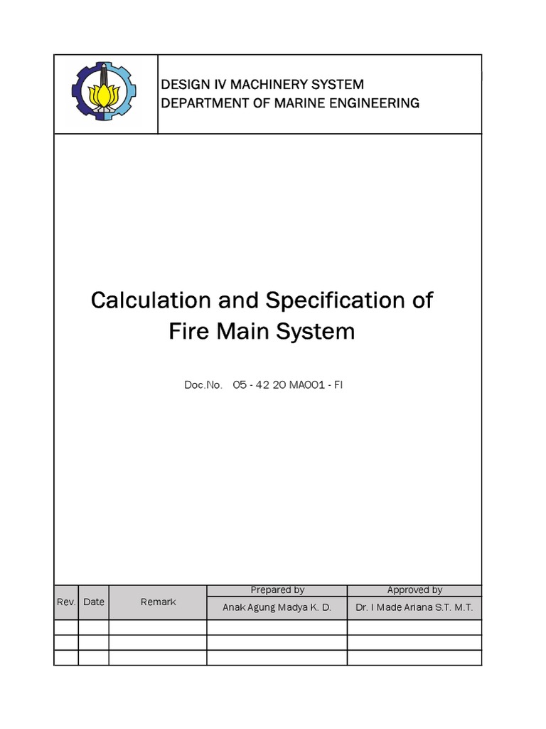 Calculation and Specification of Fire Main System: Design Iv Machinery ...