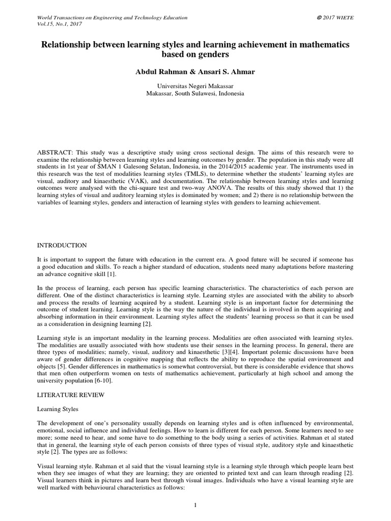 Learning Styles and Gender in Education | PDF | Learning Styles | Chi ...