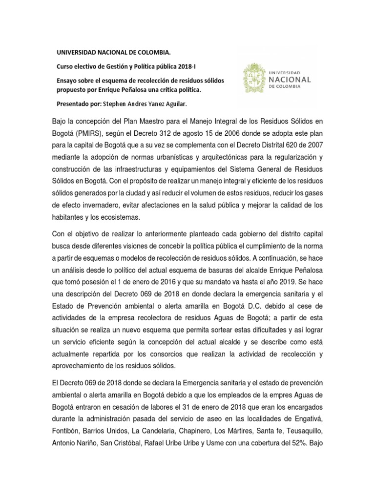 Esquema de Recolección de Residuos en Bogotá | PDF | Bogotá | Residuos