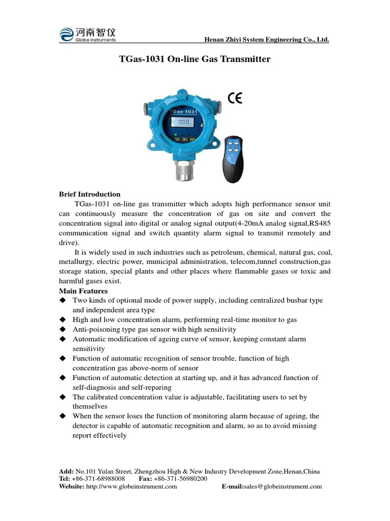 TGas-1031 Industrial Gas Detector | PDF | Sensor | Equipment