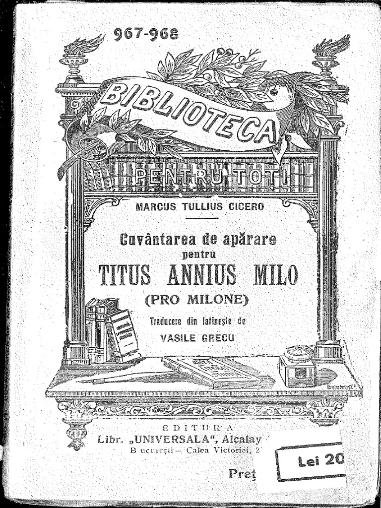 Marcus Tullius Cicero, Pro Milone (Tr. Vasile Grecu) PDF
