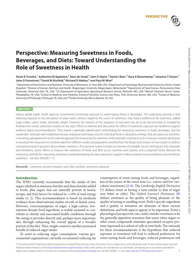 Measuring Sweetness in Diets and Health | PDF | Taste | Perception