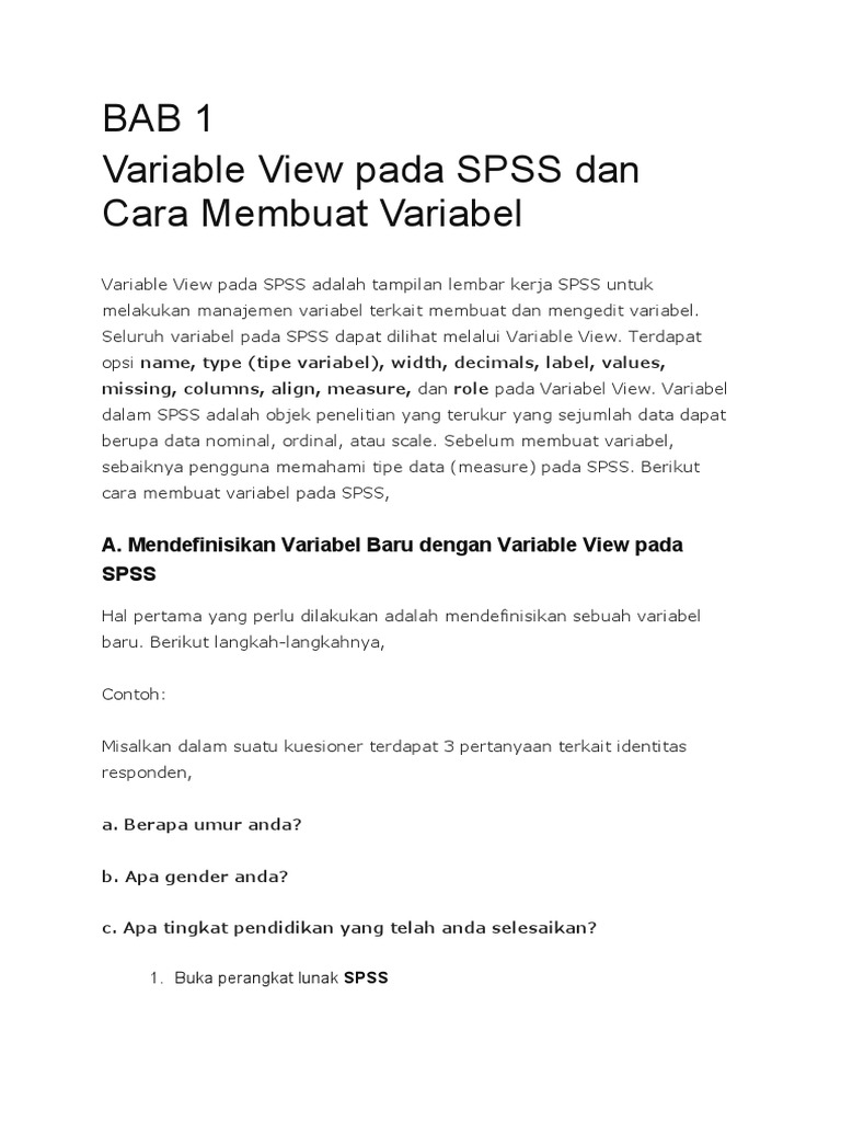 Bag - 1 - e - Variable View Pada SPSS Dan Cara Membuat Variabel | PDF ...