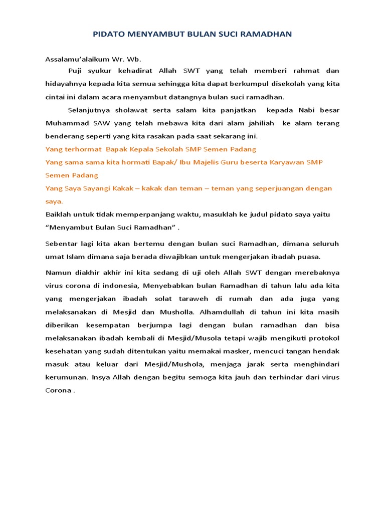 Pidato Menyambut Bulan Ramadhan  PDF