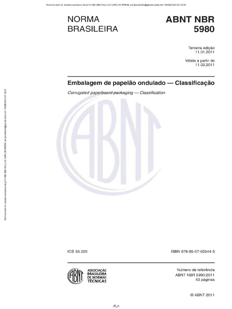 NBR 5980 de 01.2011 - Embalagem de Papelão Ondulado - Classificação | PDF