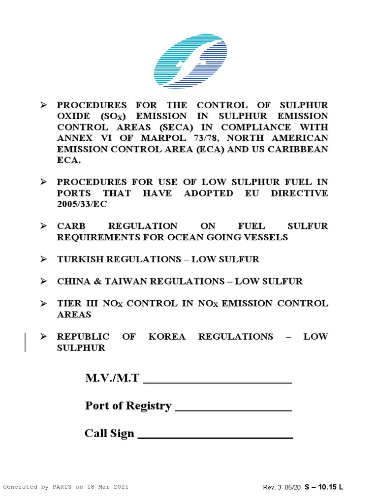 SECA and ECA Emission Control Procedures | PDF | Fuel Oil | Nature