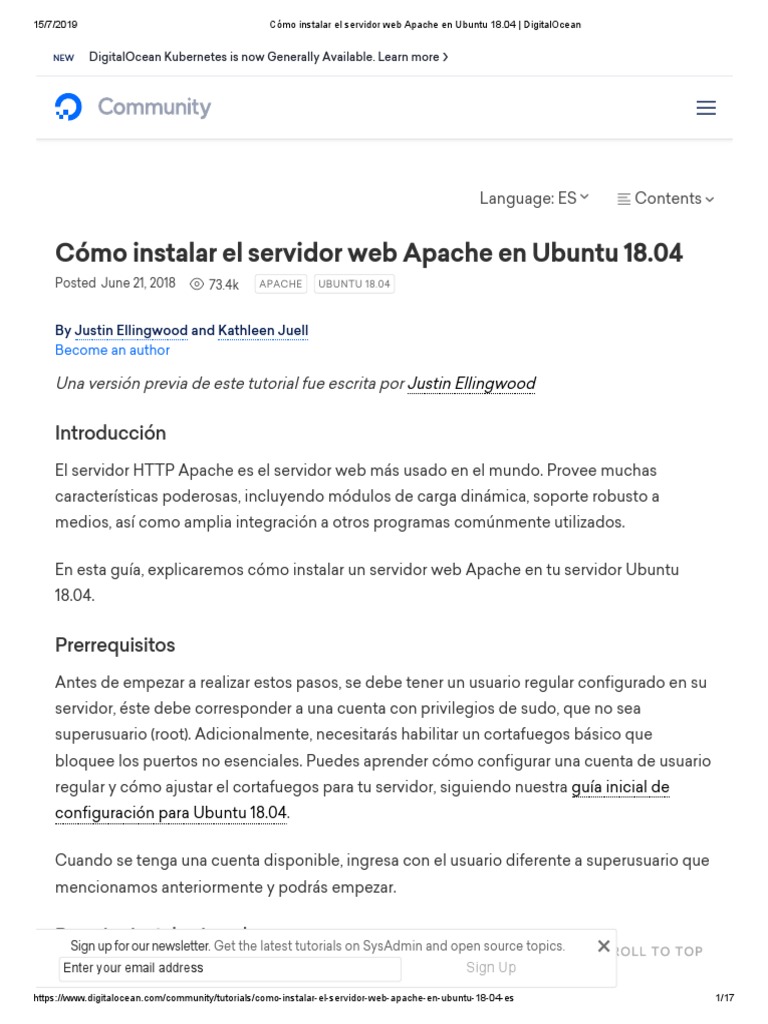 Cómo Instalar El Servidor Web Apache en Ubuntu 18.04 - DigitalOcean ...