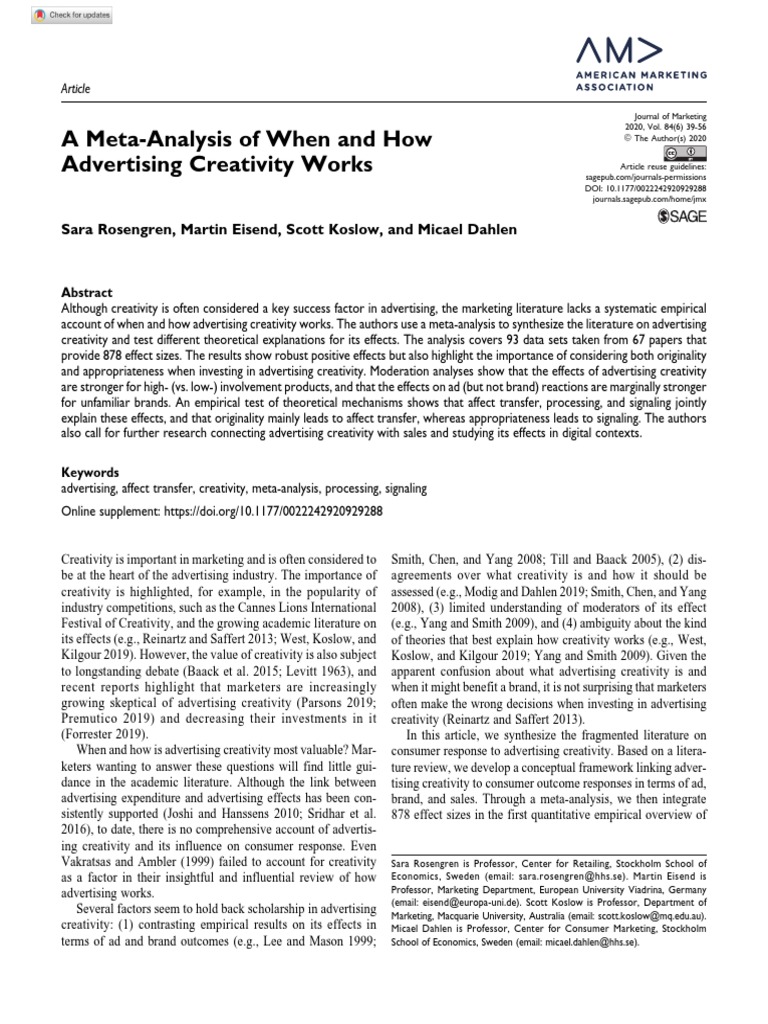 (Journal) A Meta-Analysis of When and How Advertising Creativity Works ...