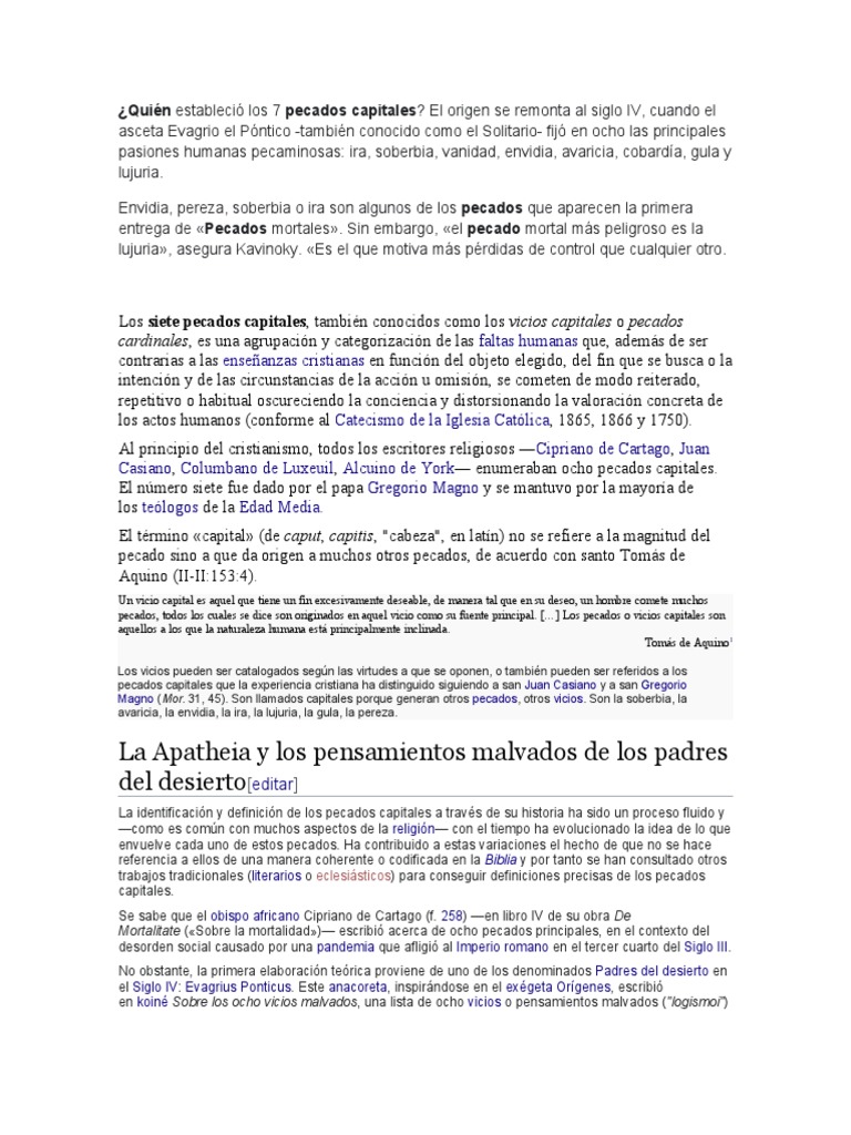 Origen de los 7 pecados capitales | PDF | Siete pecados capitales ...