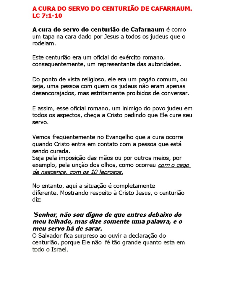 A Cura Do Servo Do Centurião de Cafarnaum | PDF | Fé | Jesus