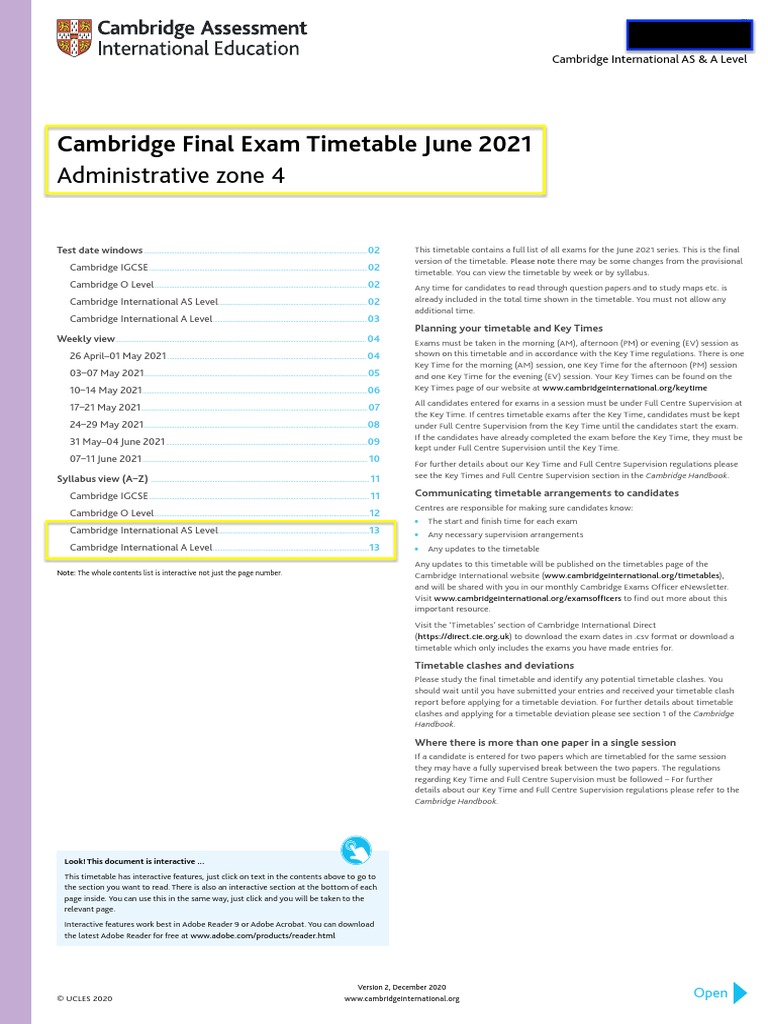 A level caie june 2021 timetable zone 4 pdf science