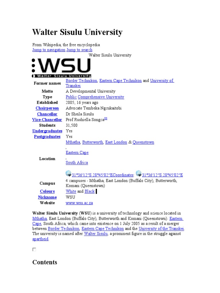 UNIVERSITY OF WALTER SISULU PROSPECTUS PDF visual data 2