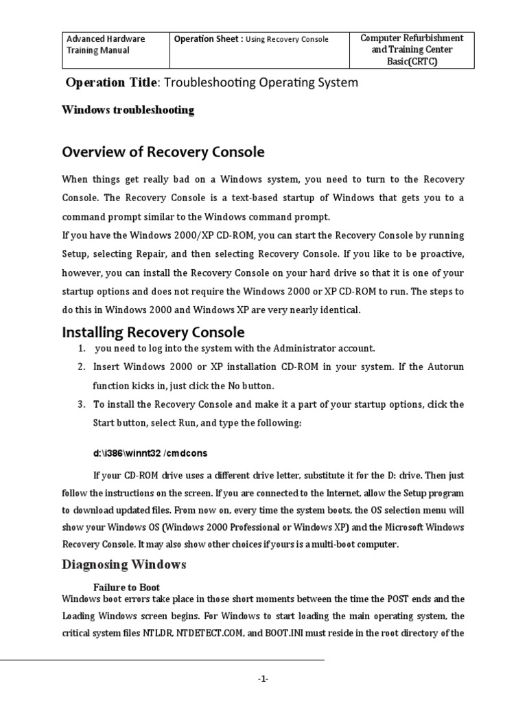 Windows Recovery Console Guide | PDF | Booting | Command Line Interface