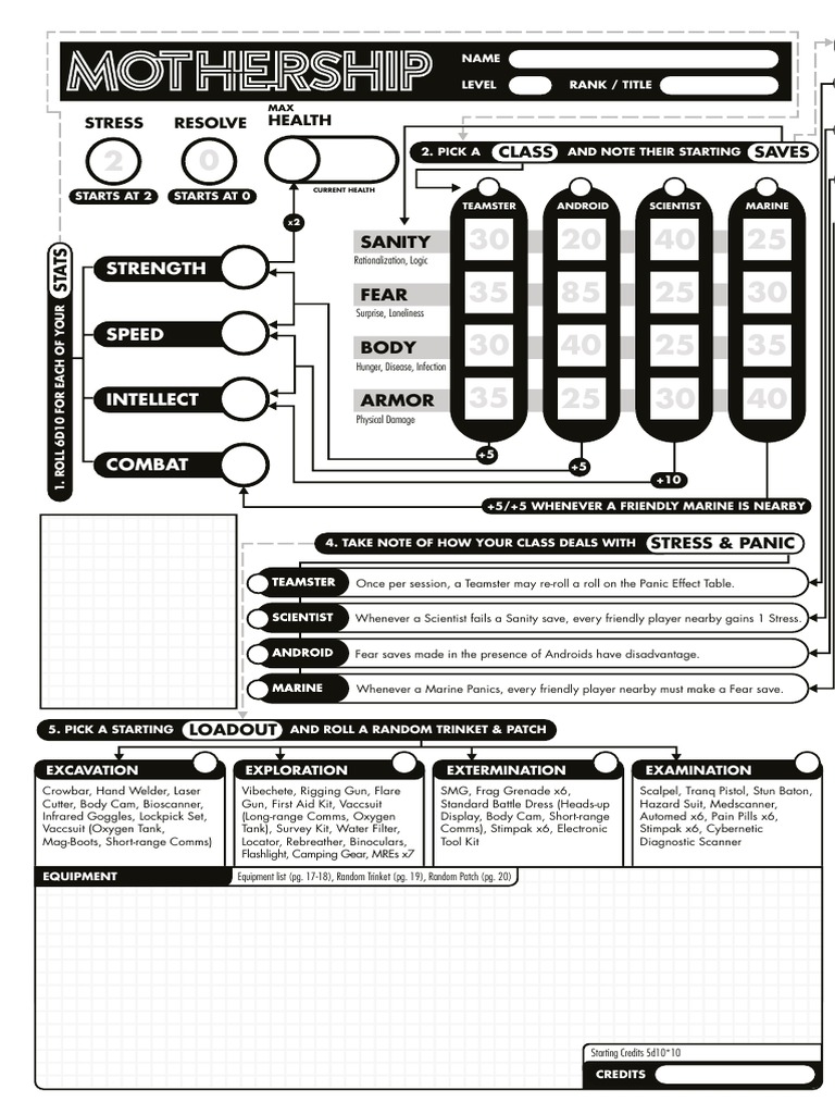 Mothership Character Sheet | PDF | Weaponry | Science