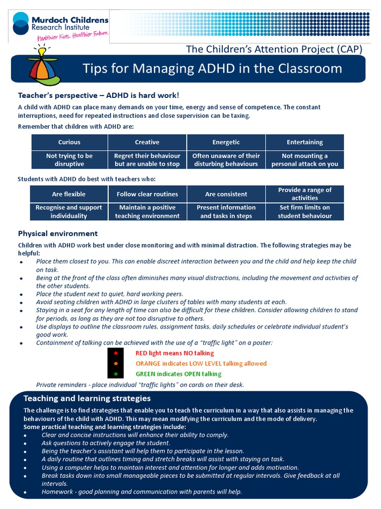 Tips Managing Adhd in Class | Download Free PDF | Classroom | Attention ...