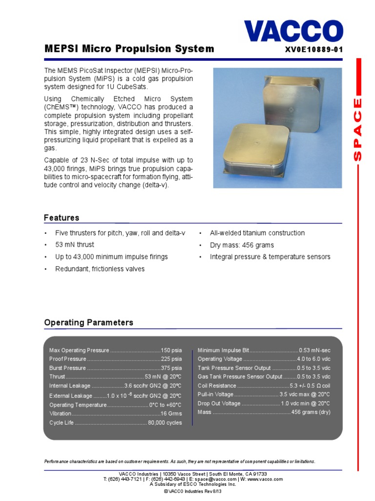 MEPSI Micro Propulsion System: Features | PDF | Rocket Engine ...