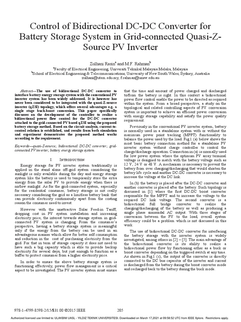 Control of Bidirectional DC-DC Converter For | PDF | Photovoltaic ...