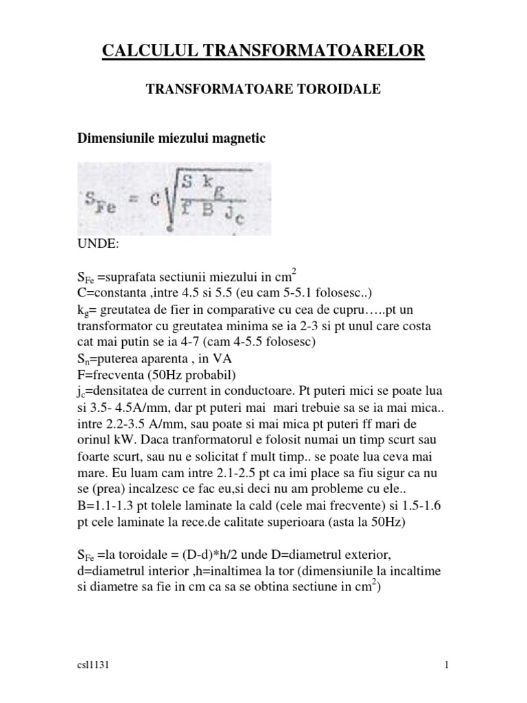 Calculul Transformatoarelor Toroidale | PDF