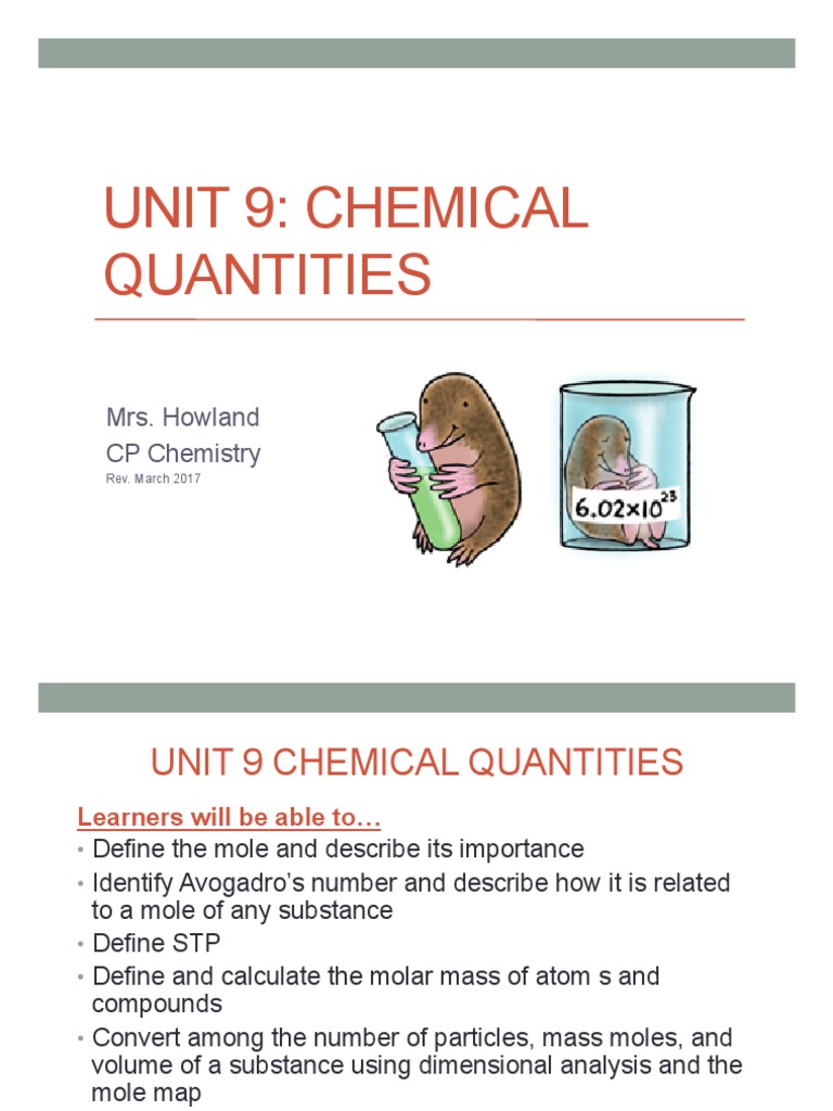 Understanding Chemical Quantities in Moles | PDF | Mole (Unit ...