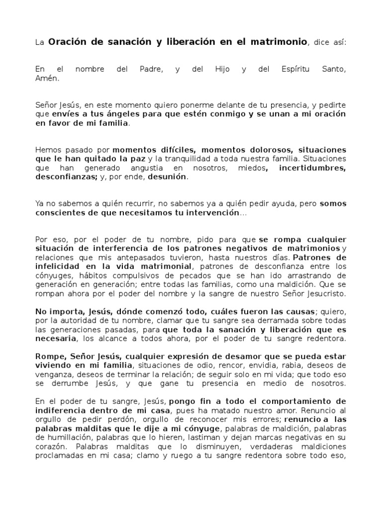Oración de sanación en el matrimonio | PDF | Perdón | Oración