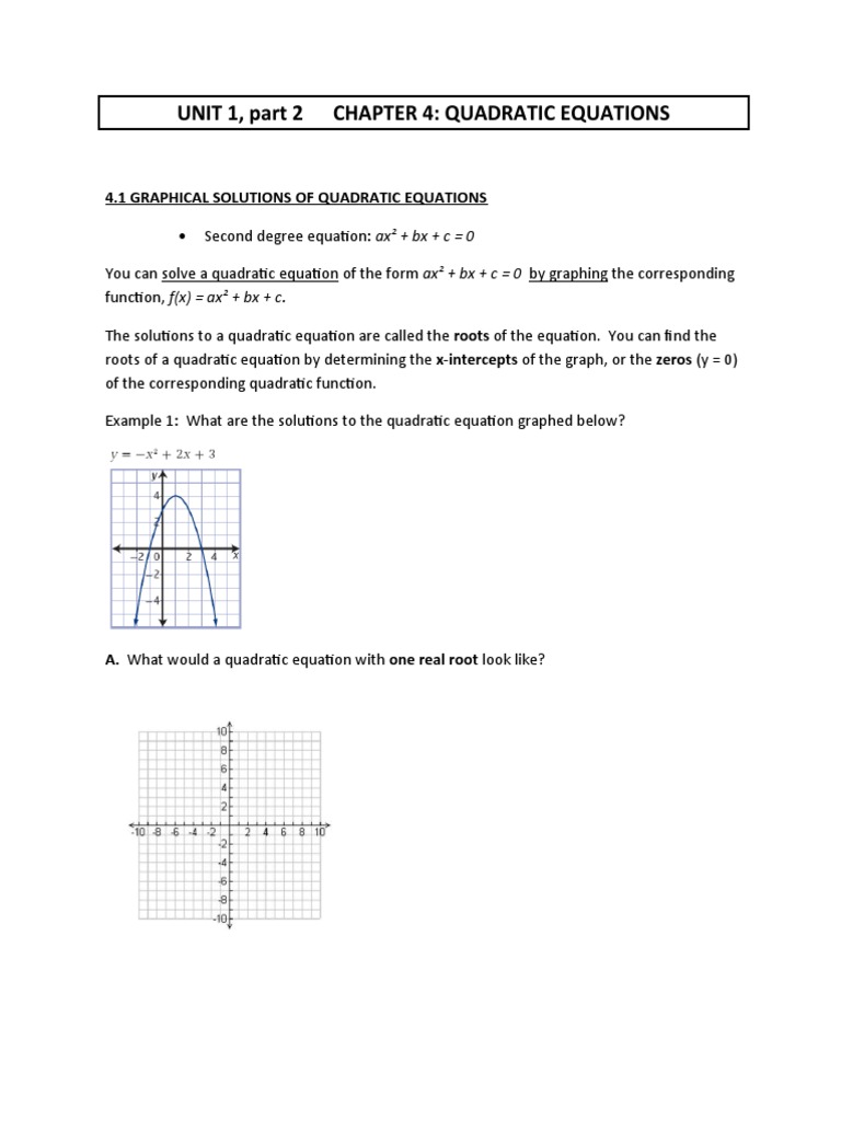 Unit 1, Part 2 Chapter 4: Quadratic Equations | PDF | Quadratic ...