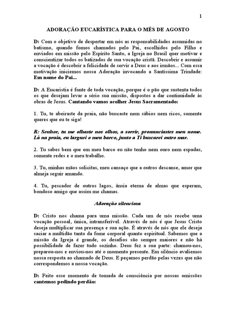 Adoração Eucarística para o Mês de Abril, PDF, Oração
