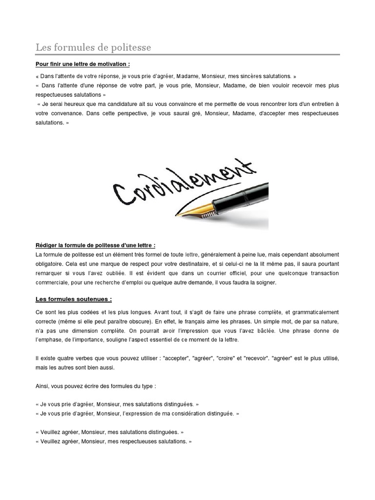 Dans L Attente De Votre Reponse En Anglais Les Formules de Politesse | PDF | Recherche d'emploi | Phrase