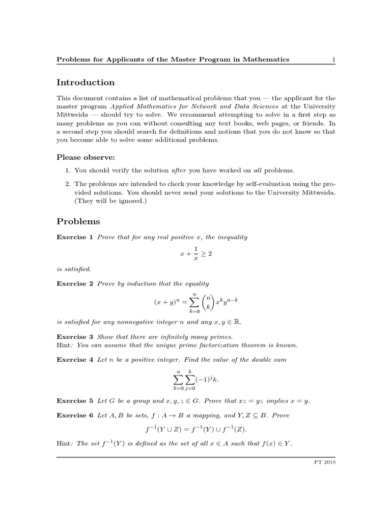 Problems Applicants Master MA | PDF | Matrix (Mathematics ...