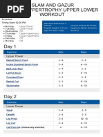 Islam and Gazur Power Hypertrophy Upper Lower Workout: Exercise Sets Reps