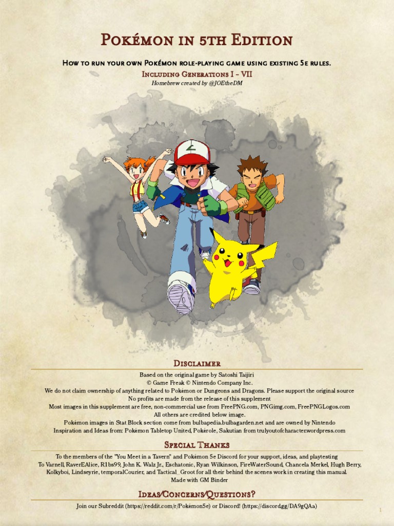 Pokemon 5e Phb Gen I Vii Pokemon Dungeons Dragons