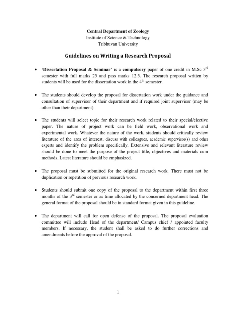 Research Proposal Guidelines for M.Sc. Zoology | PDF | Thesis | Hypothesis