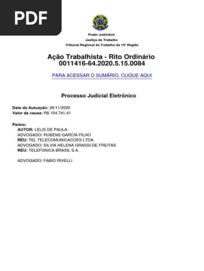 ATOrd 0011416-64.2020.5.15.0084 1grau | PDF | Sentença (jurídico