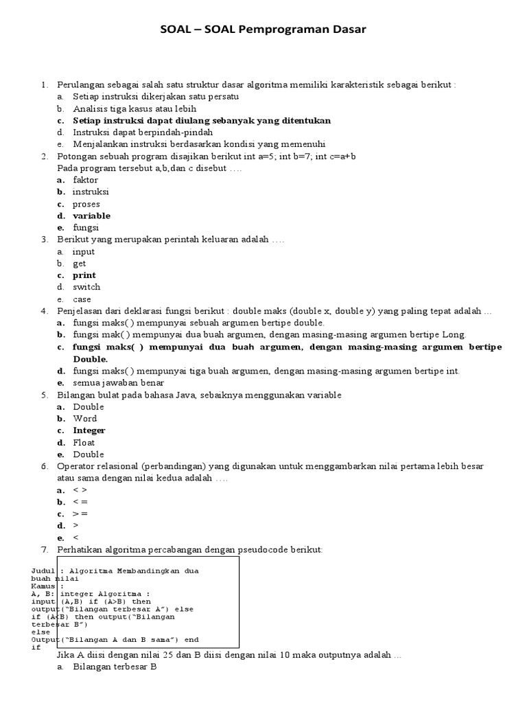 Soal Pemrograman Dasar dan Algoritma | PDF