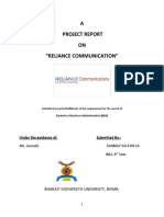 A Project Report ON "Reliance Communication": Bharati Vidyapeeth University, Bvimr