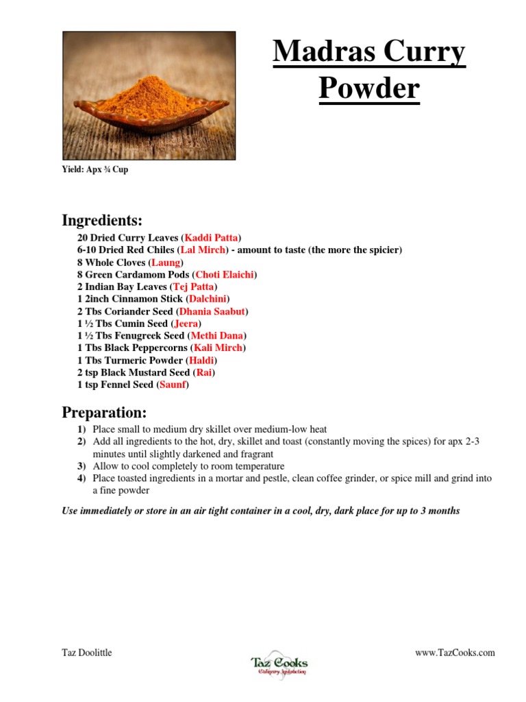 Madras Curry Powder Ingredients PDF