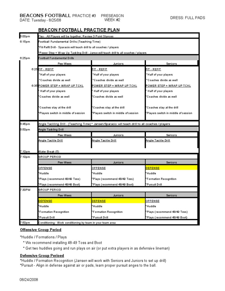 Beacons Football Practice Plan #3 | PDF | American Football | Football ...