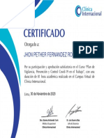 Certificado - Plan de Vigilancia, Prevención y Control COVID - 19