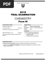 Sydney Grammar 2019 Chemistry Trial Paper 