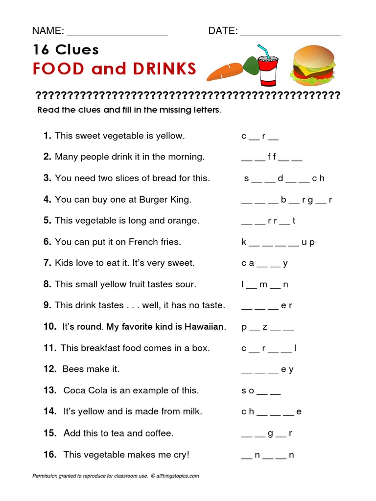 Food and Drinks 16 Clues Download Free PDF Hamburgers Foods