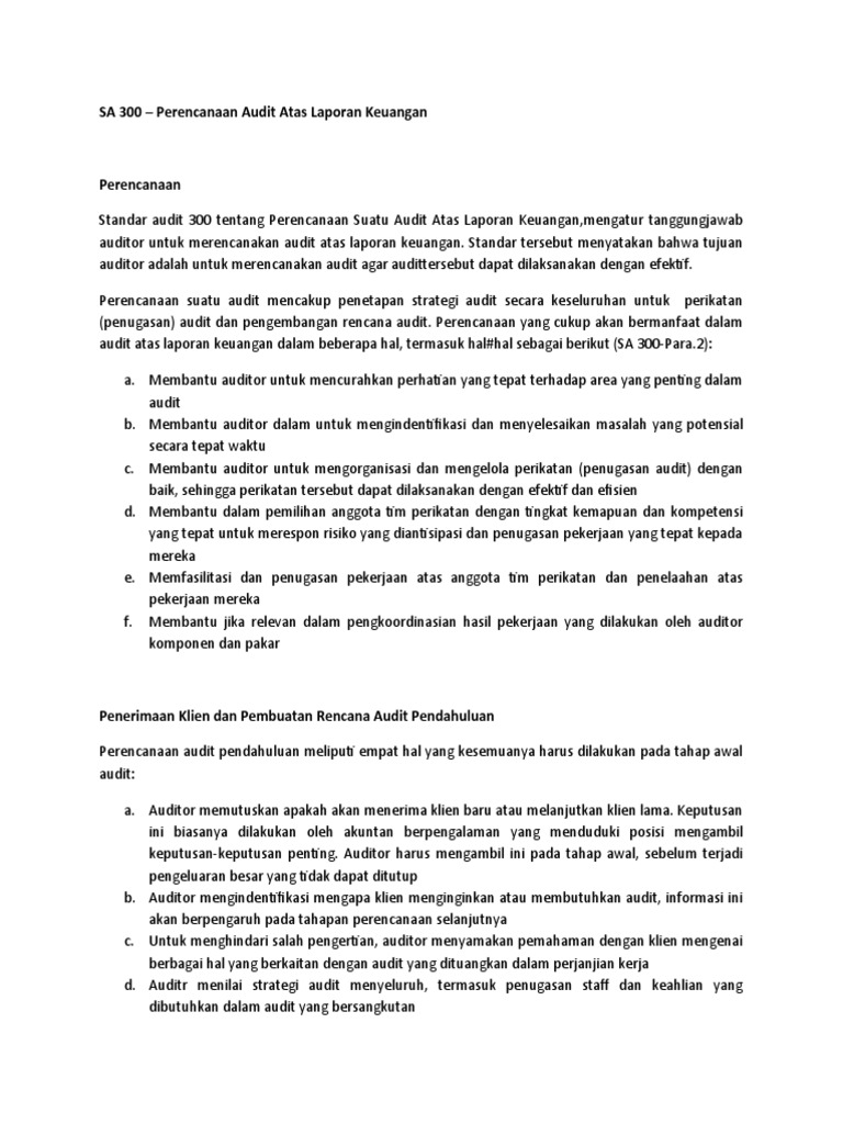 Perencanaan Audit Berdasarkan SA 300 | PDF | Bisnis