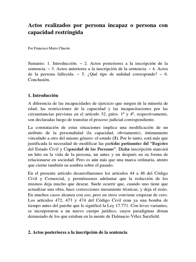 Actos de personas incapaces y restringidas | PDF | Sentencia (ley ...
