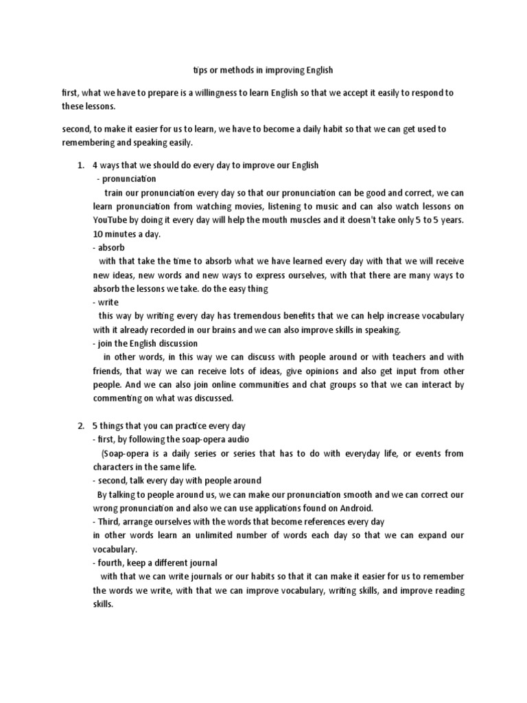 Tips or Methods in Improving English | PDF | Vocabulary | English Language