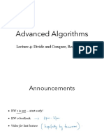 Advanced Algorithms: Lecture 4: Divide and Conquer, Recurrences