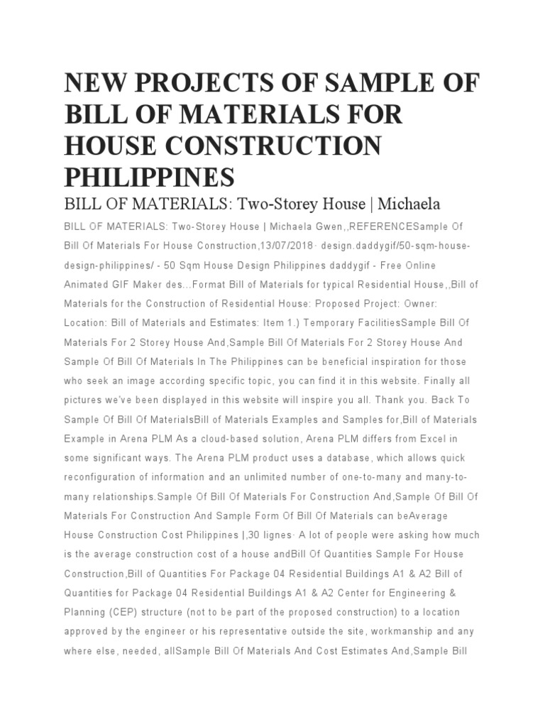 New Projects of Sample of Bill of Materials For House Construction