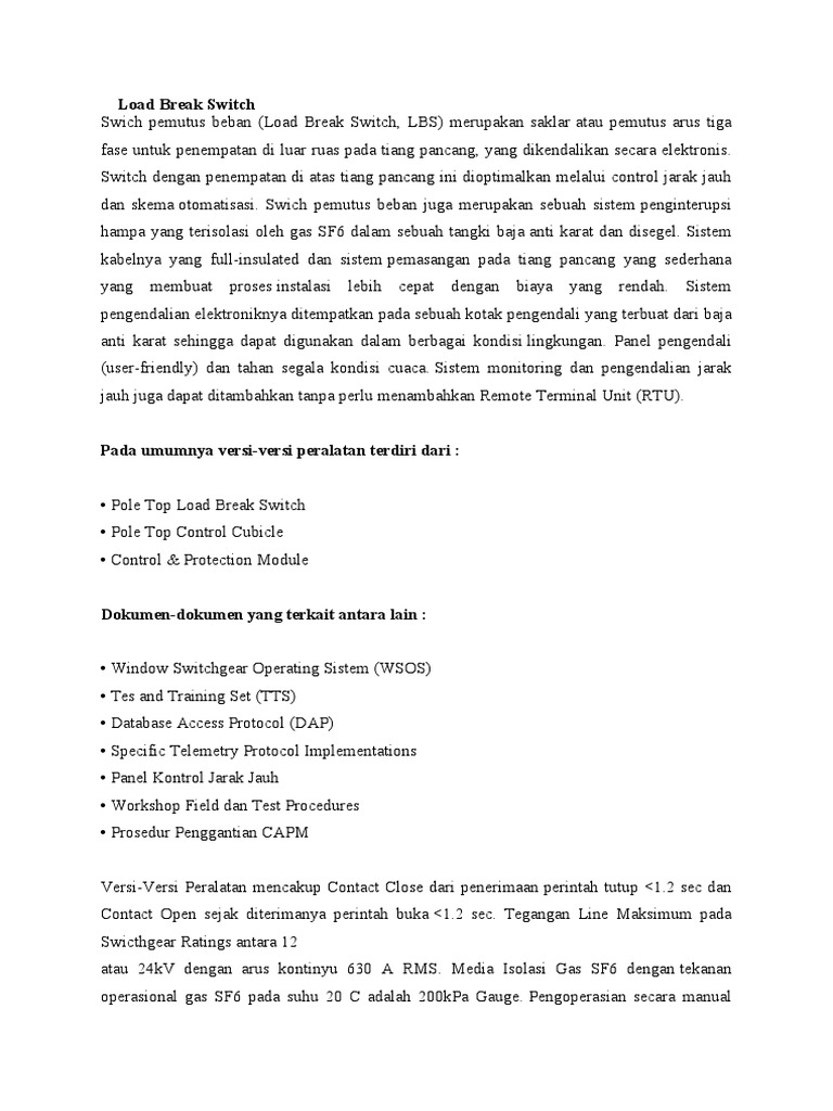Fungsi dan Konstruksi Load Break Switch | PDF | Teknologi & Rekayasa